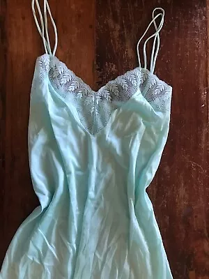 70s Vtg Van Raalte Long Aquamarine Slip Dress Loungewear Unique Strappy Design  • $24