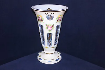 Gorgeous Bohemian Moser Art Glass White Cased Cut To Lt Blue Vase HP 9-3/8” • $195