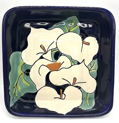 Talavera Mexican Calla Lily Cobalt Blue Pottery Square Ceramic Dish 9.5 Inch • $33.96