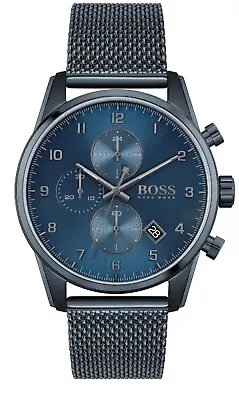 Hugo Boss Men's Skymaster Blue Ion-Plated Mesh Steel Bracelet 1513836 Watch • $41