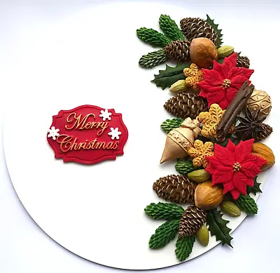 Deluxe Edible Fondant Poinsettia Christmas Cake Sugar Decorations And Plaque • £19.99