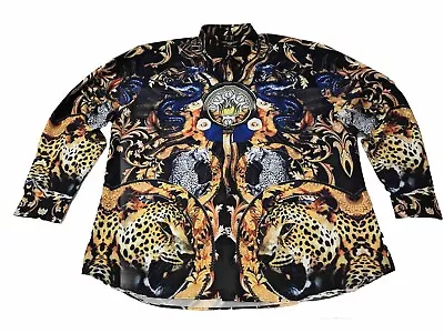 Premiere All Over Dragon &Cheetah Button Shirt Mens 4XL Hip Hop Silky Streetwear • $25.90