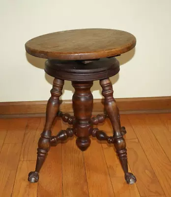 Antique Victorian Piano Organ Wood Stool With Glass Ball Eagle Claw Feet • $109