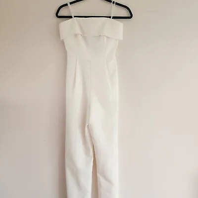 FOREVER NEW Size 8 White Strapless Ruffle Top Side Split Jumpsuit • $39.99