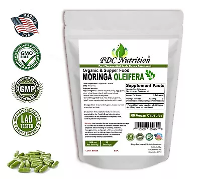 MORINGA OLEIFERA LEAF PILLS 60 CAPSULES NATURAL MULTI VITAMIN 1300 Mg ORGANIC • $8