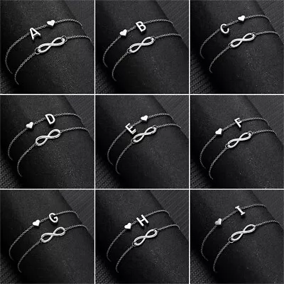 Multilayer Infinity Heart Initial Letter Chain Anklet Bracelet Jewellery Gift • £2.50