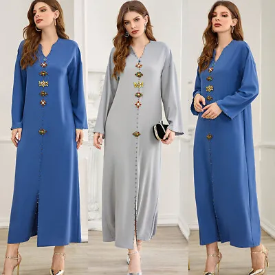 Abaya Dubai Kaftan Ramadan Party Dress Moroccan Robe Arab Abayas Muslim Women • $49.35
