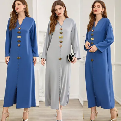 Moroccan Kaftan Women Muslim Long Dress Dubai Abaya Caftan Ramadan Islamic Gown • $64.43