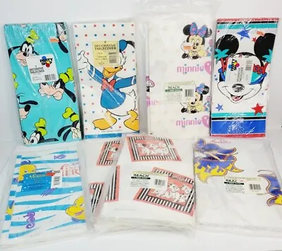 Lot Of 8 Vintage 90's Disney 54  X 96  Table Covers Mickey Minnie Aladdin & More • $27.99
