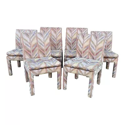 Vintage 80s Postmodern Parsons Jewel Toned Chevron Dining Side Chairs Set Of Six • $1895