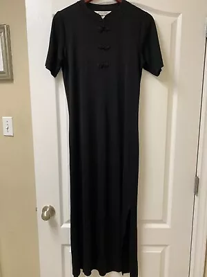 Maxi Small Misook Asian Inspired Knit Long Black Dress LBD Chinese Knot Top • $24