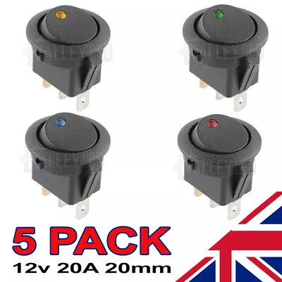 5 LED Illuminated Round Rocker Switch Car Light ON/OFF 12v Red Blue Green Amber • £3.99