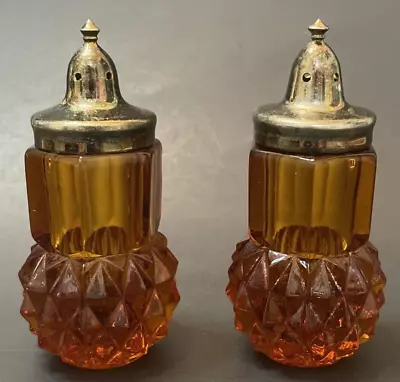 Vintage Amber Indiana Glass Diamond Point Salt And Pepper Shakers Set Retro MCM • $16.99