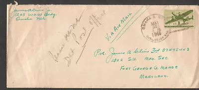 1945 WWII Cover Omaha Nebraska Burlington Station To Fort George Meade MD • $5