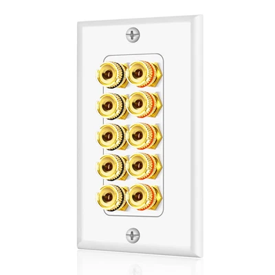 Home Theater Speaker Wall Plate Outlet 5 Speaker Panel Banana Binding Post Plug • $22.99