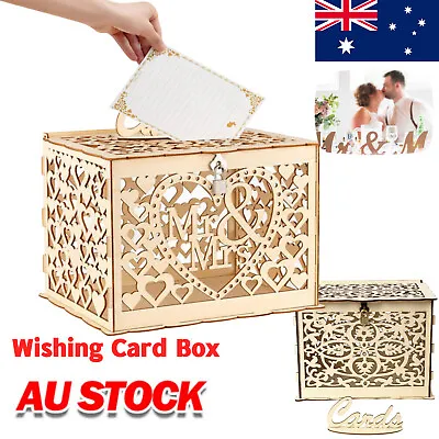 Au Wishing Well Card Box Decorative Wood Carved Wedding Engagement Party Rustic • $18.89