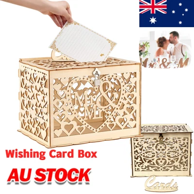 Au Wishing Well Card Box Decorative Wood Carved Wedding Engagement Party Rustic • $18.89