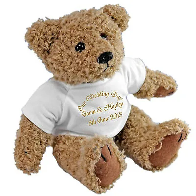 £14.99 • Buy Personalised Teddy Wedding Ring Bearer  - Gold Ribbon Personalised Ring Cushion 