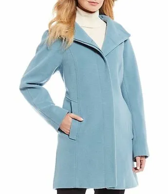 NWT Anne Klein Wool Blend Single Breasted Coat In Powder Blue 8 $199 • £182.15