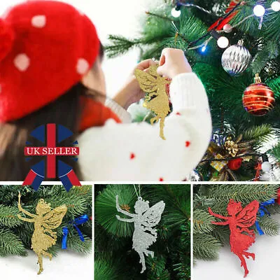 10X Angel Fairy Glitter Christmas Party Decorations Xmas Tree Hanging Ornaments • £3.89