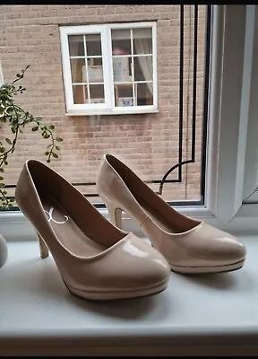 Ladies Evans Size 8 EEE  Extra Wide Jade Patent Nude High Heel Court Shoes • £36.99