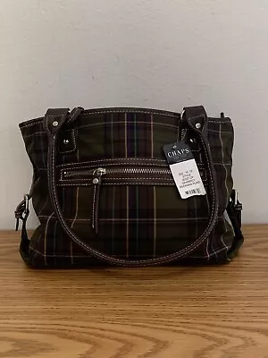 CHAPS Handbag Purse Green Tartan Plaid Double Handles Zip Ext Pocket NWT • $64.97