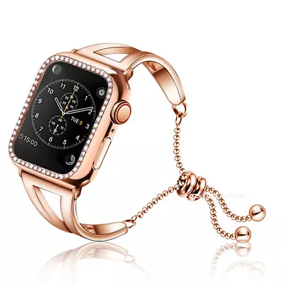 $21.99 • Buy Women Watch Band Strap + Bling Case Cover For Apple Watch Series 8 7 6 5 4321 SE