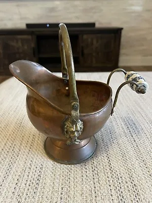 Vintage Copper Coal Ash Scuttle Bucket With Ceramic Handle • $40