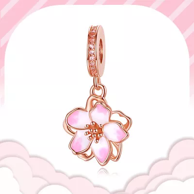 New Rosegold Pink Cherry Blossom Dangle Charm Real S925 Women Bracelet Necklace • $14.95