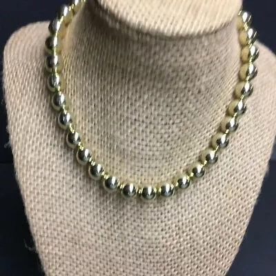 VTG Pop Bead Necklace Gold Choker Shiny Metallic Adjustable Retro • $30