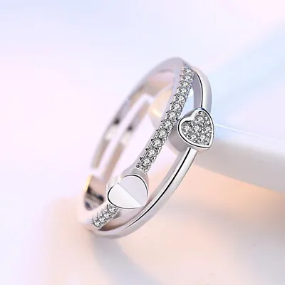 Adjustable 925 Sterling Silver Ring Thumb Ring Knuckle Wishbone Heart Ring Gift • £2.99