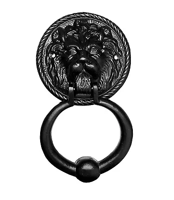 Handmade Antique Style Lion Face Design Metal Door Knocker - Black • $80.75