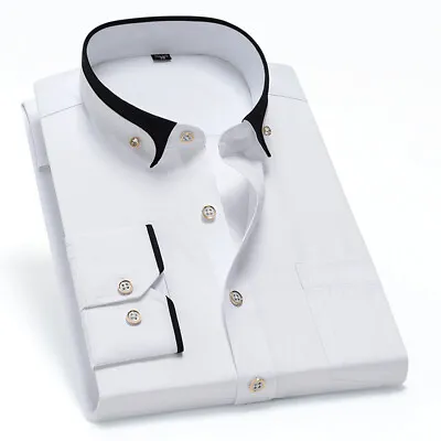 Tunic Casual Shirt Shirt Tops Blouse Men Casual Double Collar Slim Fit Formal D • £14.38