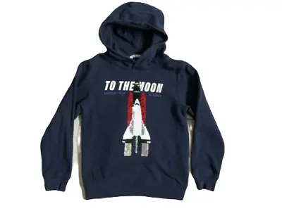 H&M Hoodie Size 6-8Y Pullover Navy Blue Sequins Rocket Design Boys Youth • $16