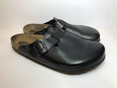 Birkenstock Boston Men's Size EU 48 US M15 Black Leather Slip On Casual Clog • $90