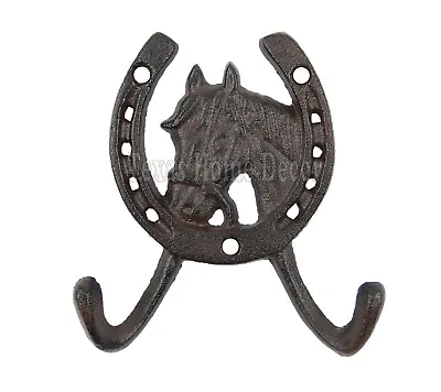 Horseshoe Horse Double Key Hook Coat Towel Purse Hanger Cast Iron Antique Style • $12.95