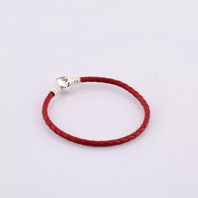 Pandora Double Woven RED Braided LEATHER Bracelet UK  S925  • £26