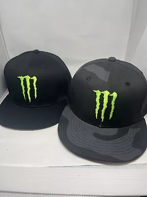 X2 Monster Energy Hat Snapback Cap Black Green One Size Graphic Brim BRAND NEW • $65