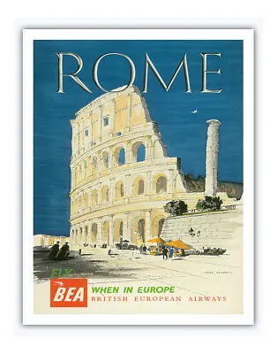 Rome Italy - Flavian Amphitheatre - Vintage BEA Airlines Travel Poster 1955 • $12.98
