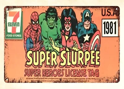 Advertising Wall Decor 1981 Super Slurpee Super Heroes Metal Tin Sign • $18.97