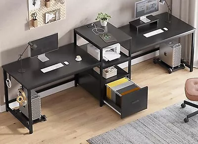 98  Computer Desk With File Drawer Home Office Desk Power Strip With USB Black • $239.99