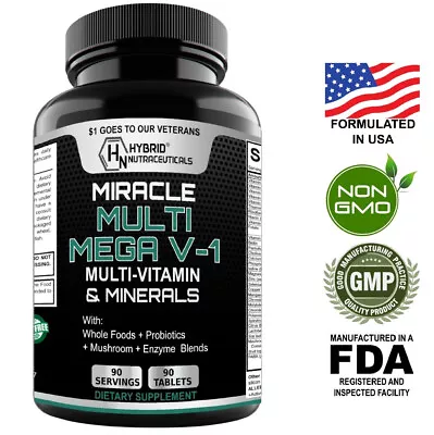 MEGA V-1 Daily Multivitamin-Minerals With Probiotics Mushroom Complex 90 Serv • $27.95