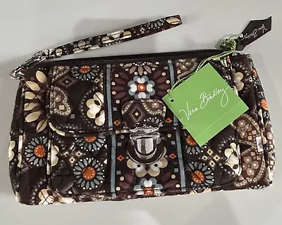 Vera Bradley NWT Pushlock Wristlet Cannon Brown Zippered Pocket • $17.99