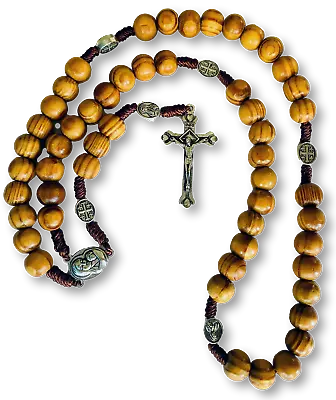 St Saint Benedict Wooden Rosary Men Women Wood Prayer Beads Cross Crucifix • $10.13