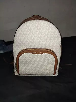 Michael Kors Jaycee Large Vanilla Signature PVC Shoulder Backpack Bookbag • $85