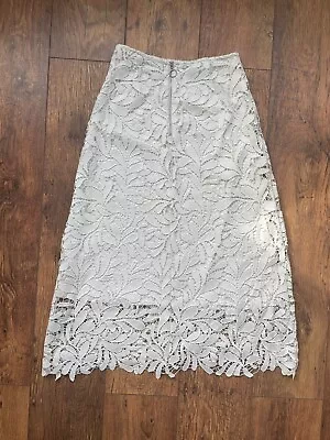 M&S SUMMER HOLIDAY BRODERIE ANGLAISE LACE BOHO GYPSY HIPPY MIDI SKIRT 8 70s 60s • £16