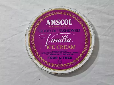 Amscol Vanilla Ice Cream 4 Litre Ice Crean Tin Lid Only • $24.95