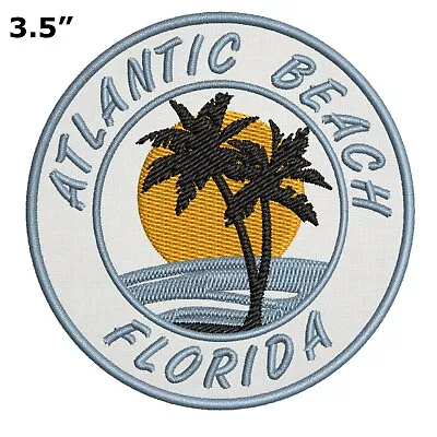 Atlantic Beach Florida Patch Embroidered Iron-on Applique Palm Trees Sunset Sand • $5.50