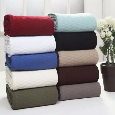 100% Cotton Geometric Diamond Weave All Season Solid Blanket Soft Sofa Bed Throw • $35.70