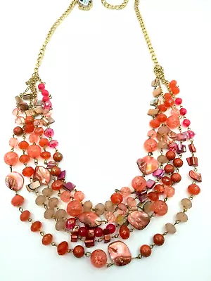 Necklace Macy's Beaded Multi Strand 35  New With Box And Tags Coral Tone Costume • $9.49